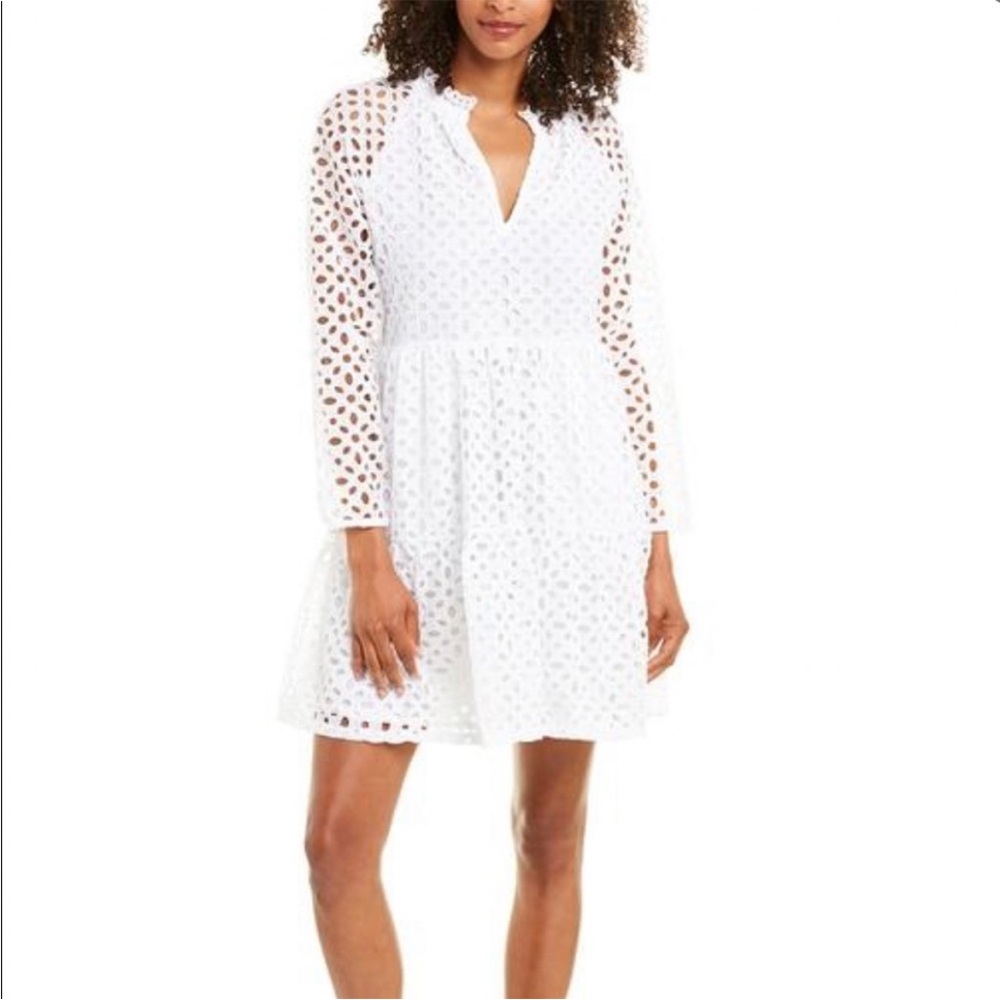 J. Crew White Eyelet Tiered Long sleeve Dress- Size Medium